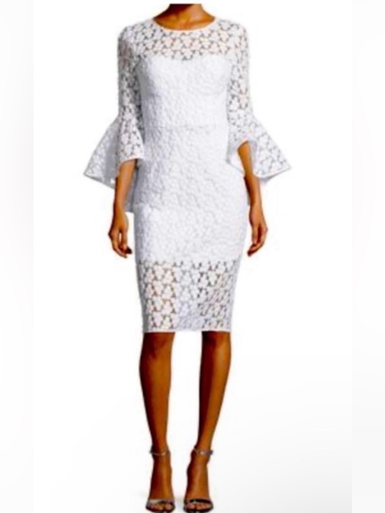 Milly White Sheath Dress With Bell Sleeves